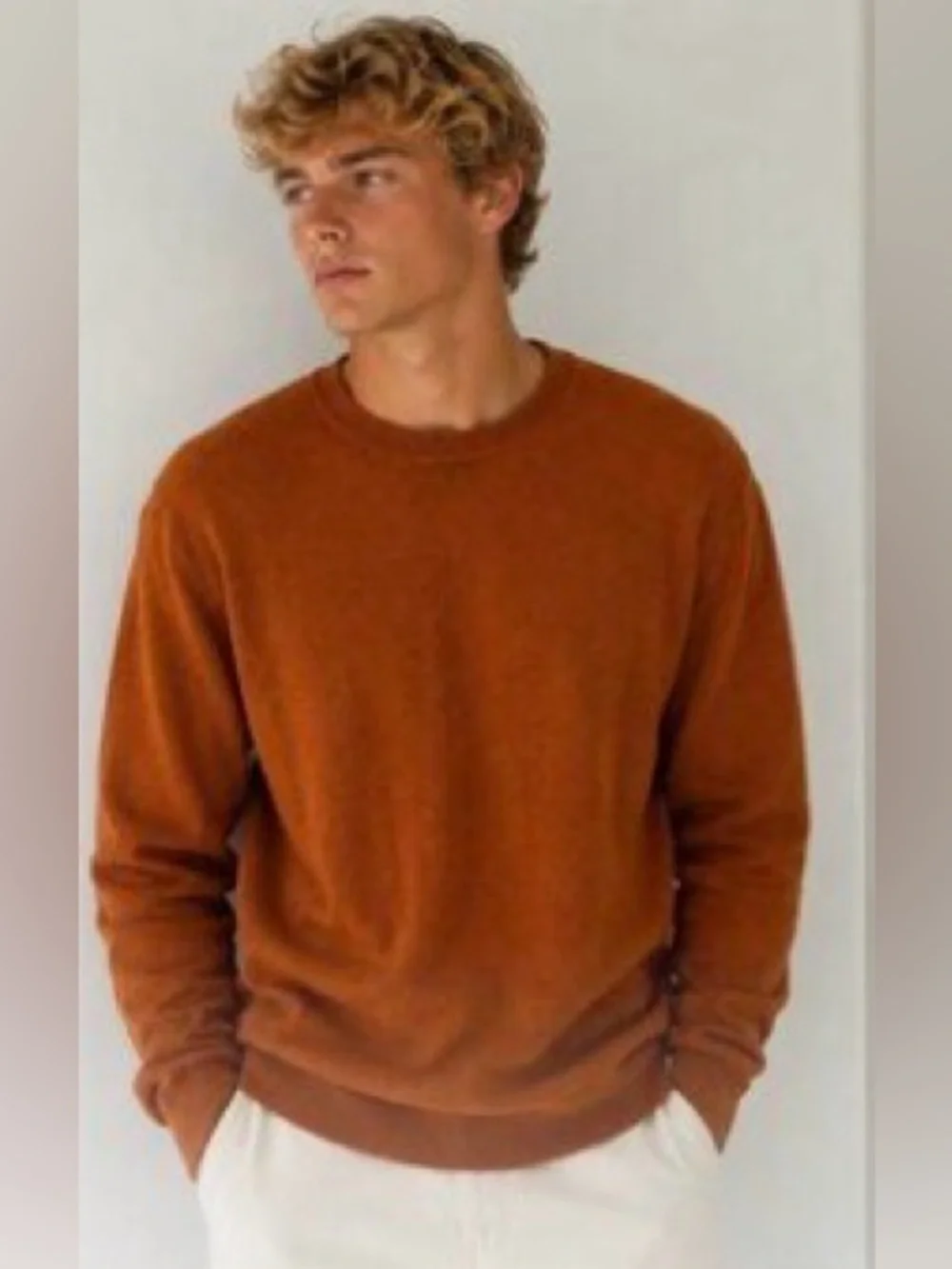 J. Crew Men’s Classic Crewneck Burnt Orange Rust Sweater Lamb’s Wool Blend